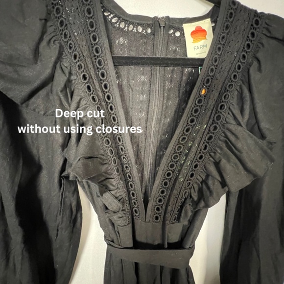 NWT Farm Rio Black Laces & Ruffle V-Neck Linen-Blend Jumpsuit (XS) - Picture 7 of 10